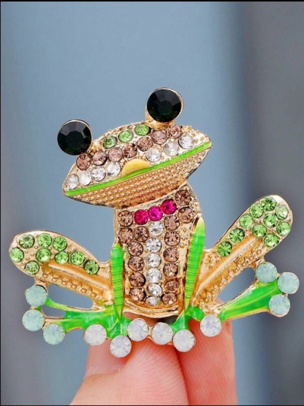 ✨NEW Crystal Frog Brooch with Green and Gold Accents